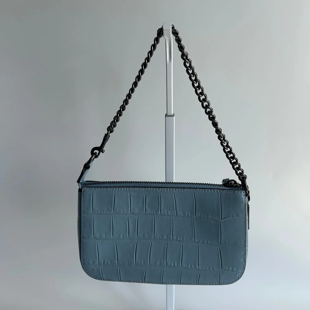 Coach Nolita 19 Cornflower Blue Crocodile-Embossed Leather Shoulder Bag CN382